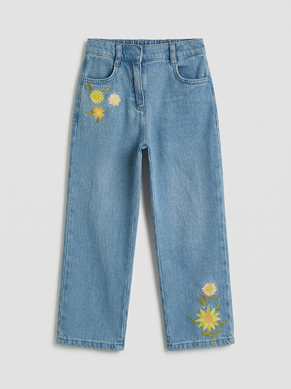 İndigo Nakışlı Kız Çocuk Jean Pantolon