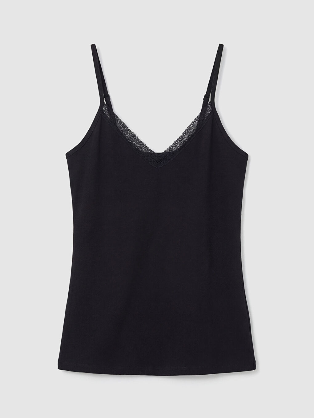 Siyah V Yaka Dantel Detaylı Askılı Kadın Atlet