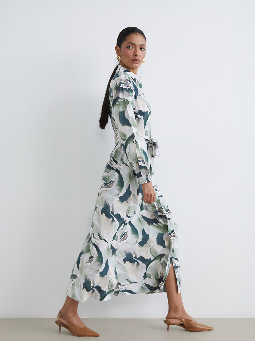 Patterned Women's Shirt Dress with Sash