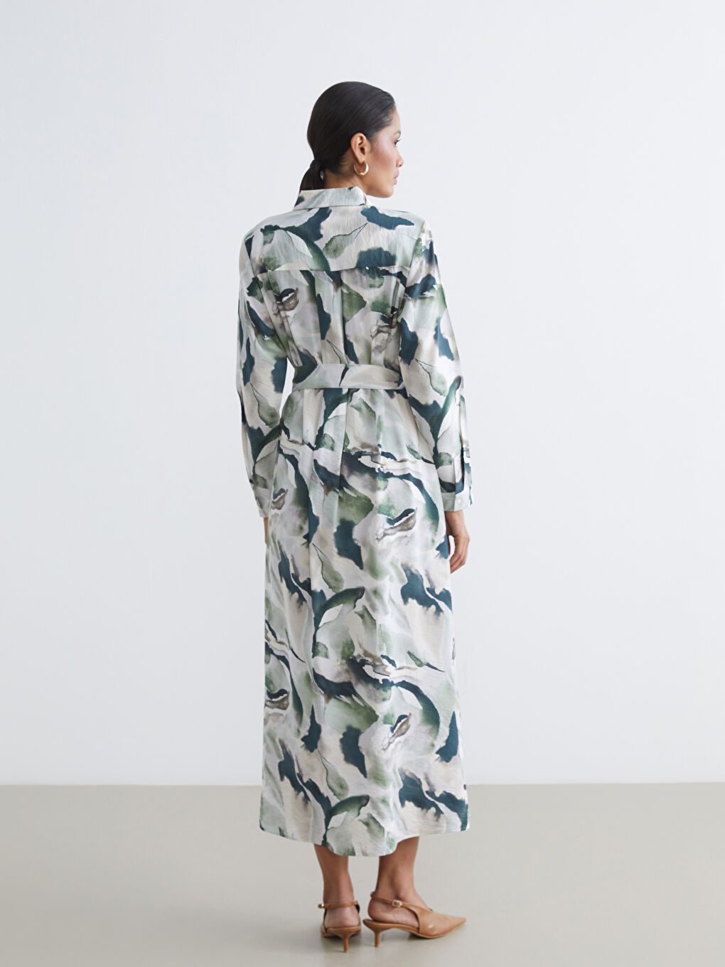 Patterned Women's Shirt Dress with Sash-3