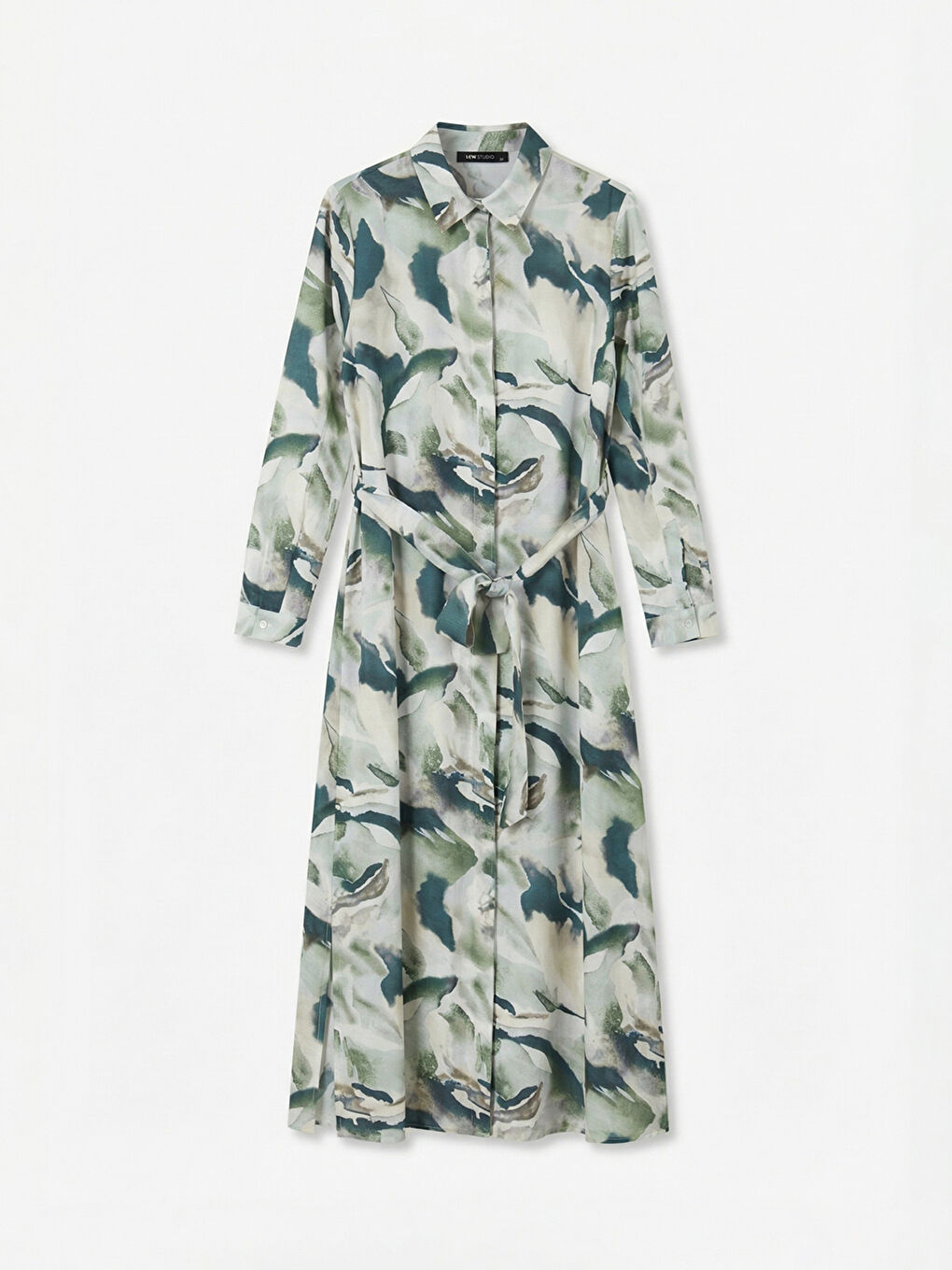 Patterned Women's Shirt Dress with Sash-4