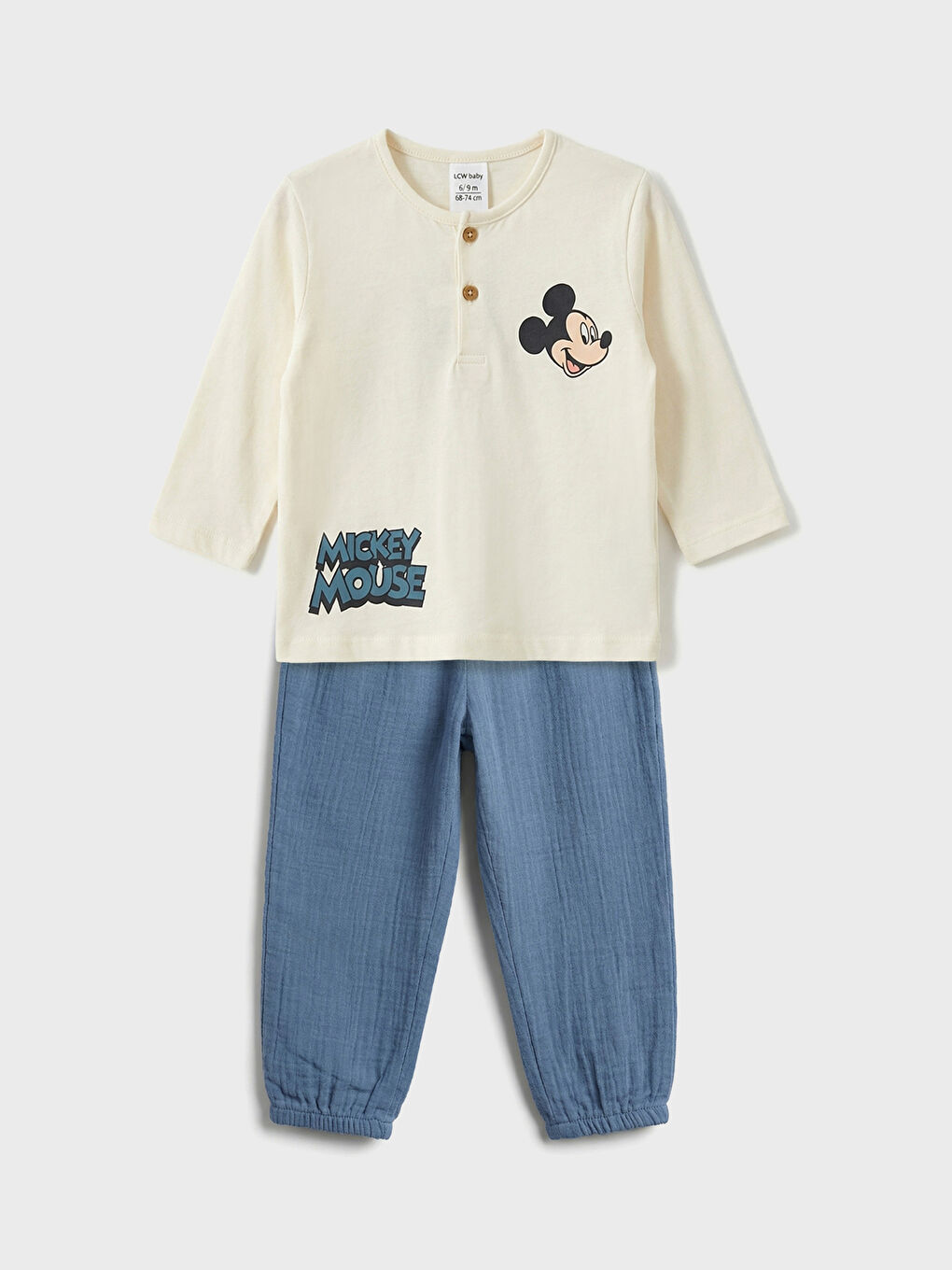 Ekru Mickey Mouse Baskılı Erkek Bebek Takım