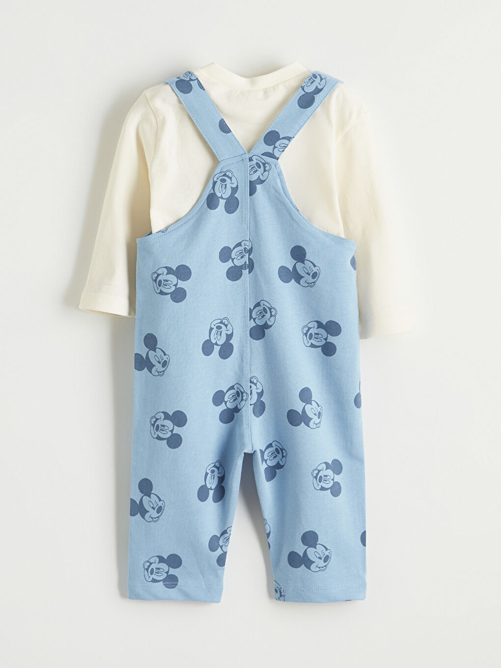 Ekru Mickey Mouse Baskılı Erkek Bebek Salopet ve Tişört-2