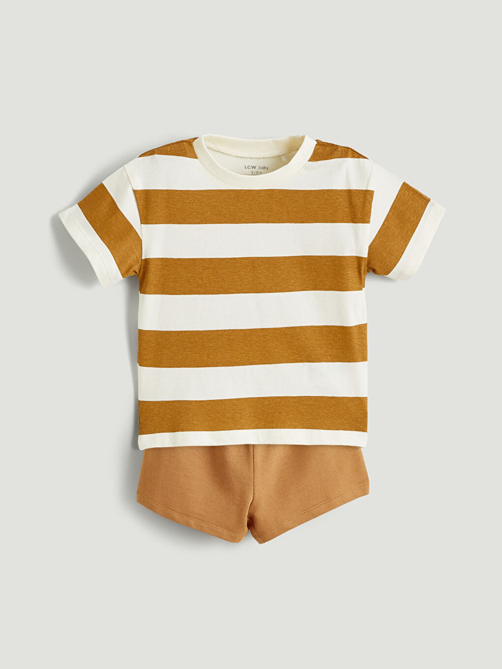 Ekru Bisiklet Yaka Erkek Bebek Tişört ve Şort