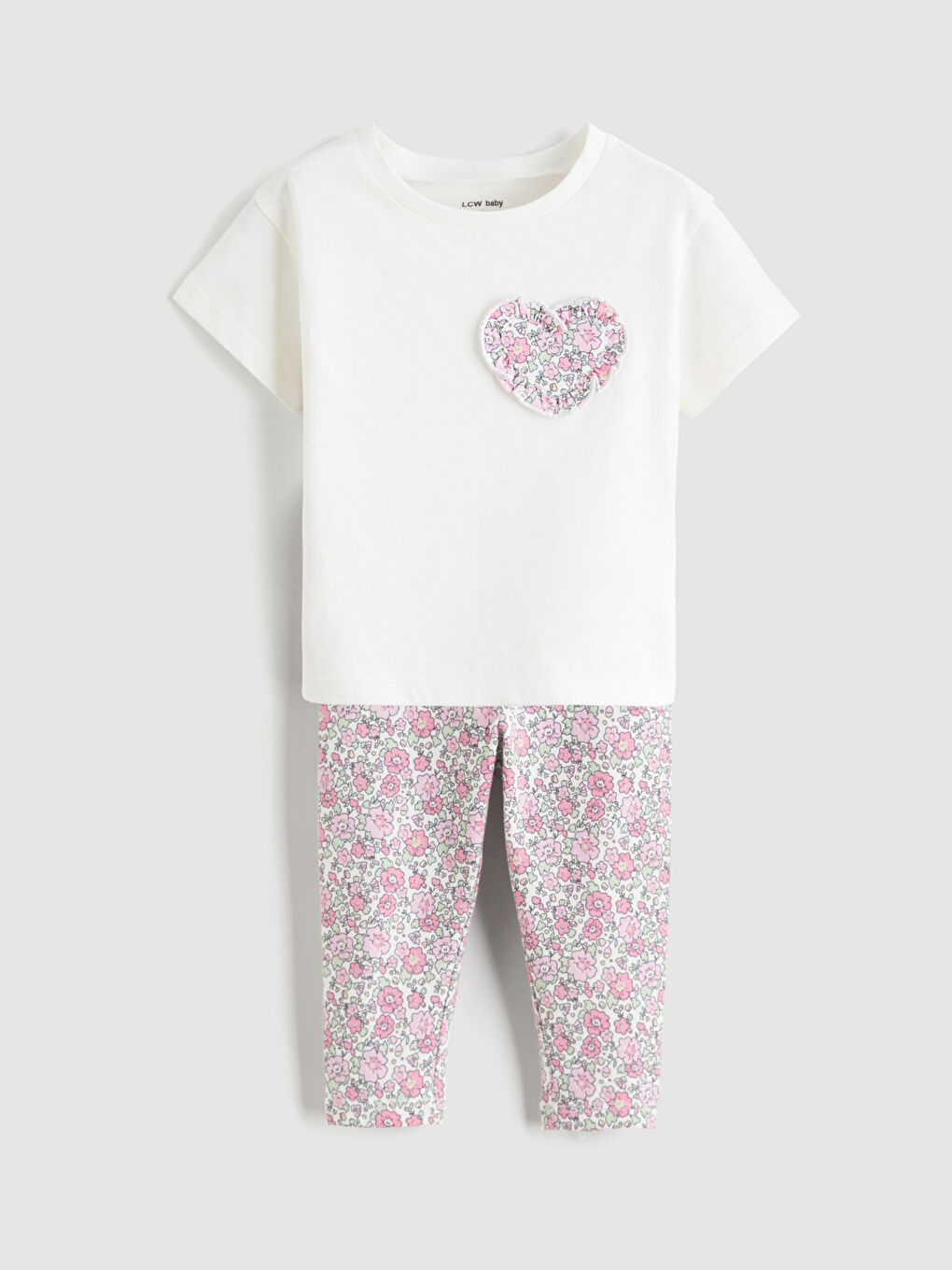 Ekru Bisiklet Yaka Kız Bebek Tişört ve Tayt