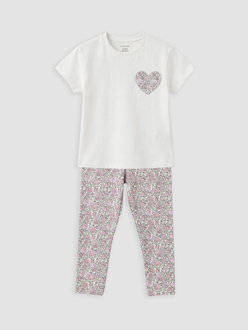 Ekru Bisiklet Yaka Kız Bebek Tişört ve Tayt