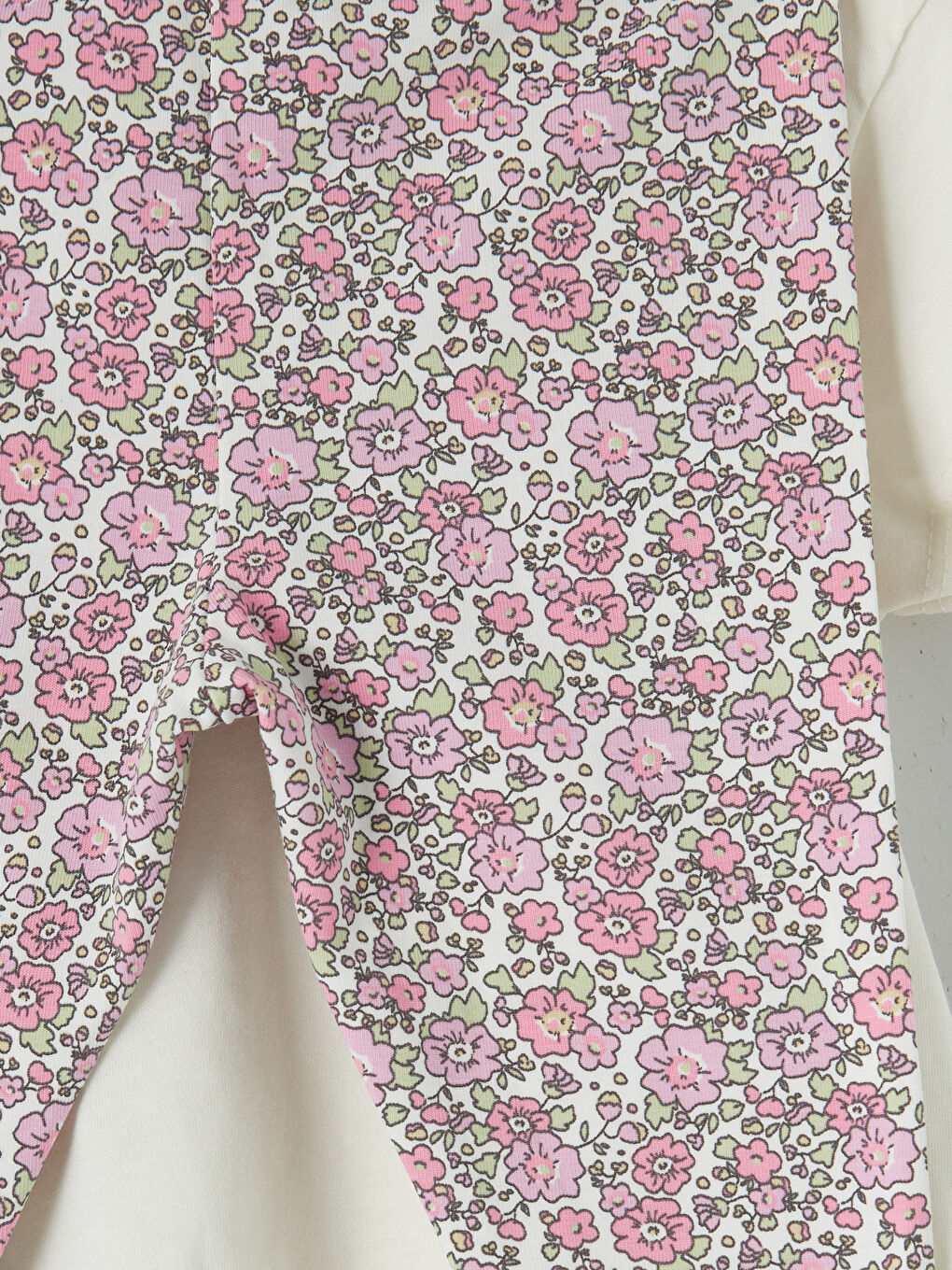 Ekru Bisiklet Yaka Kız Bebek Tişört ve Tayt-6