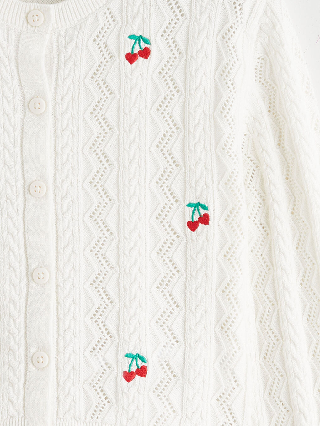 Kiraz Nakışlı Kız Çocuk Triko Hırka-2