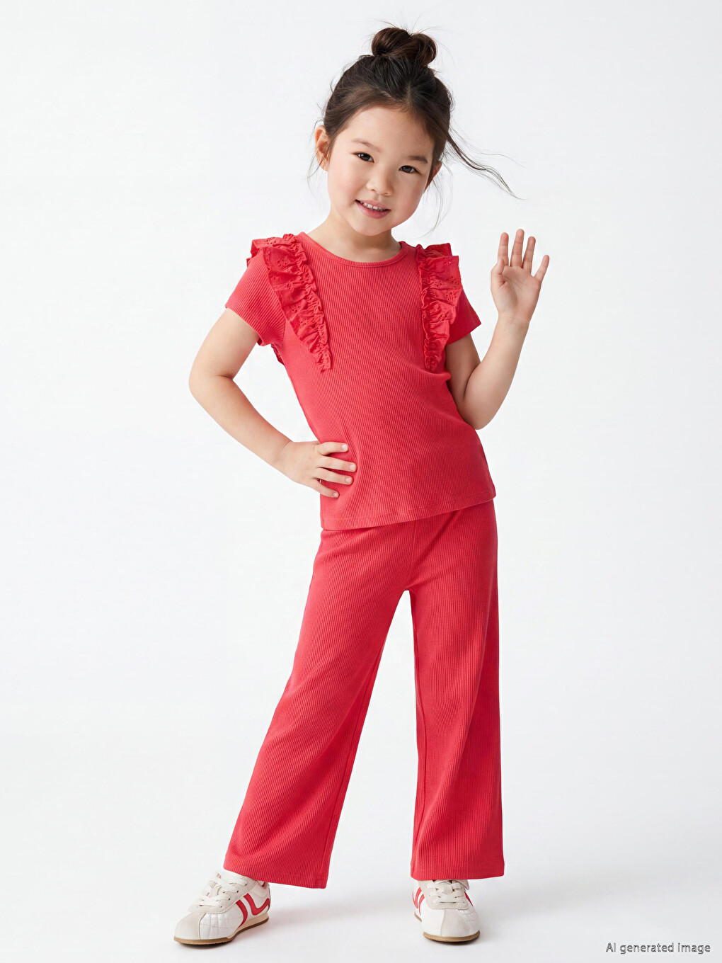 Frilled Girls' Blouse And Trousers