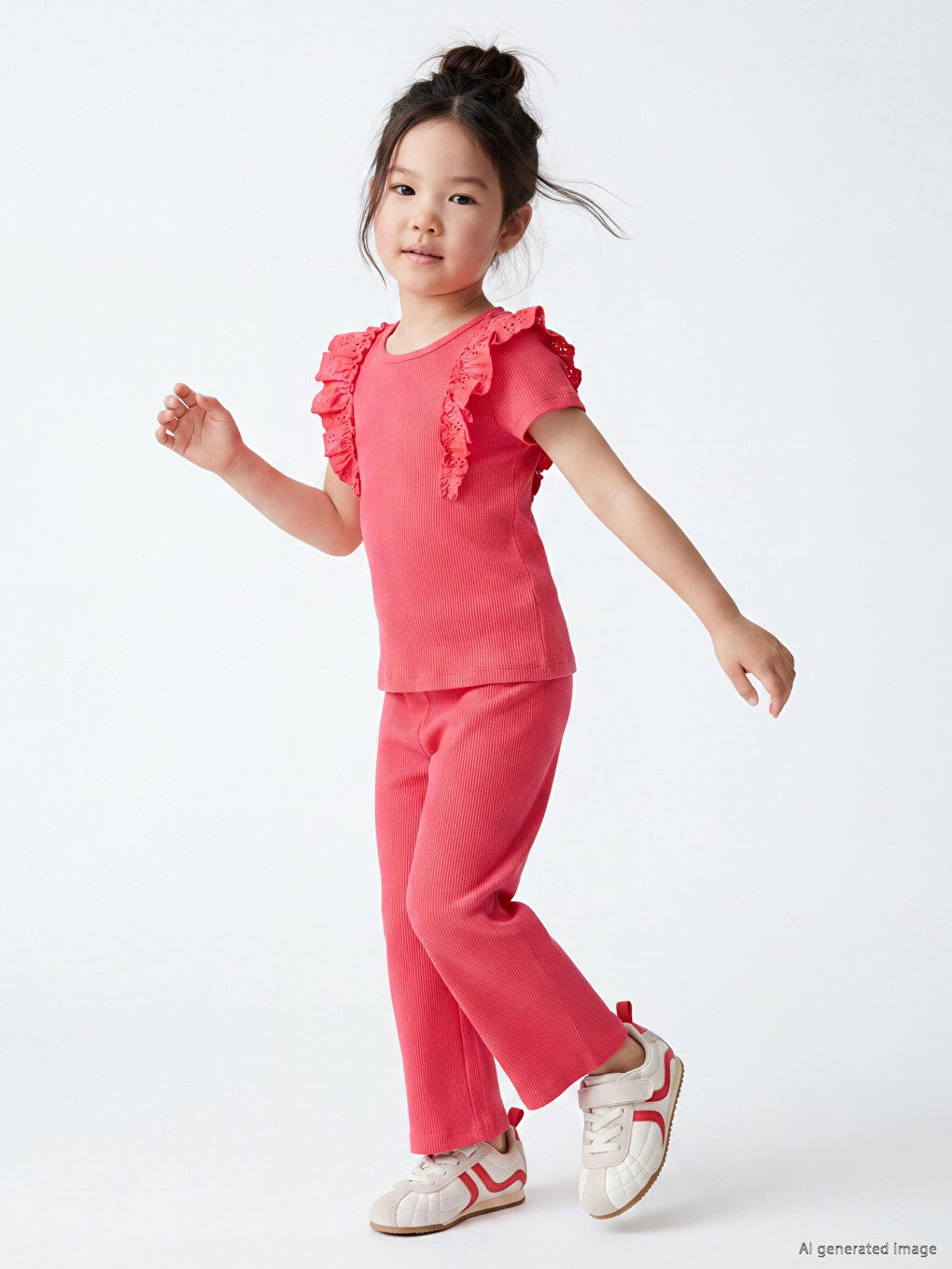 Frilled Girls' Blouse And Trousers-1