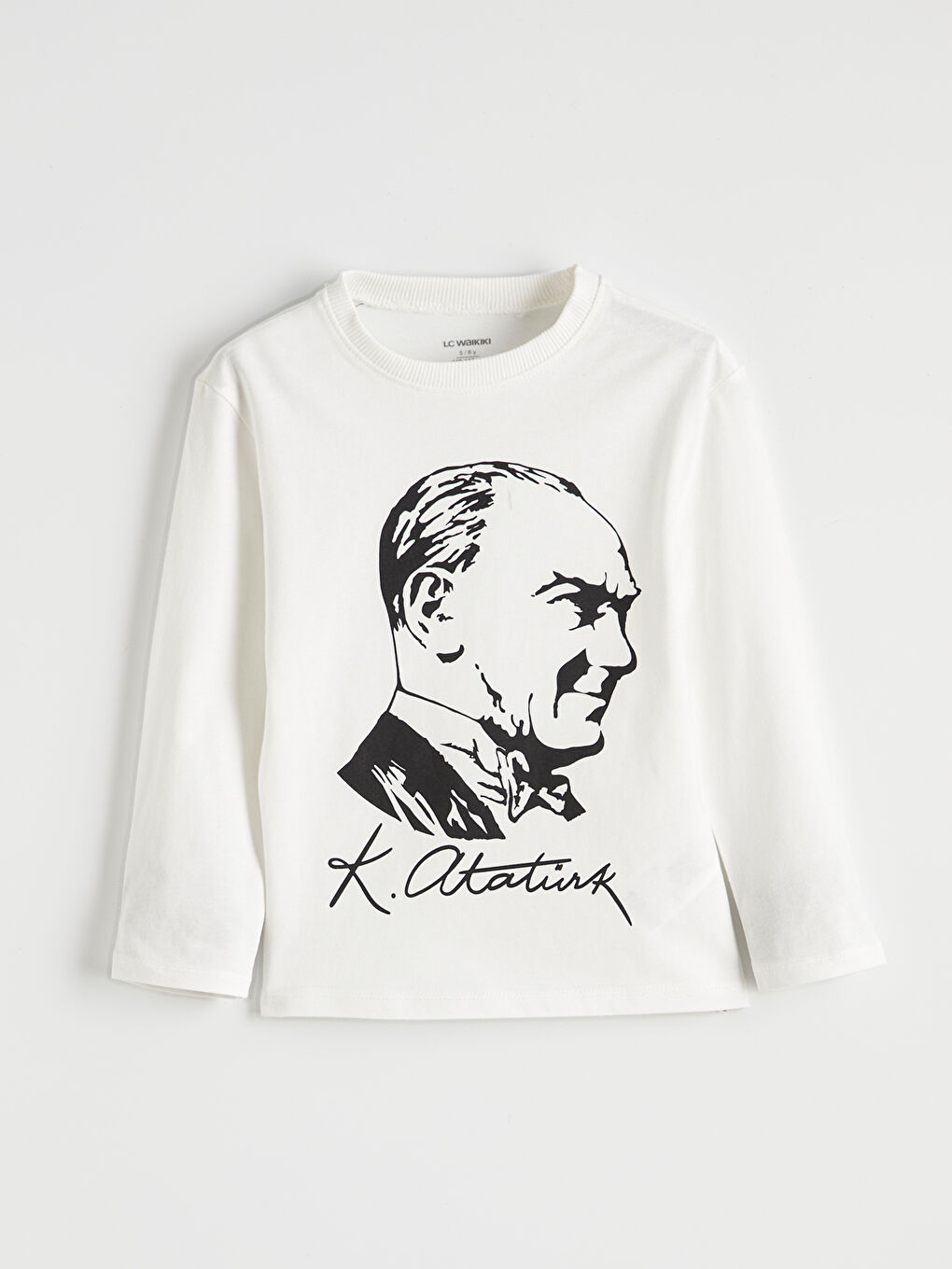 Ekru Bisiklet Yaka Atatürk Baskılı Erkek Çocuk Tişört