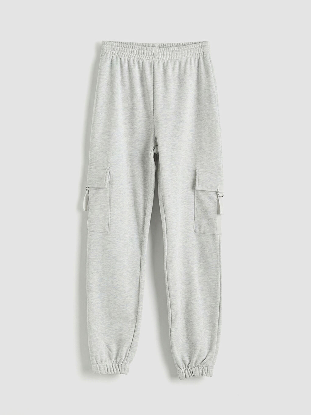 Gri Beli Lastikli Kız Çocuk Kargo Eşofman Altı