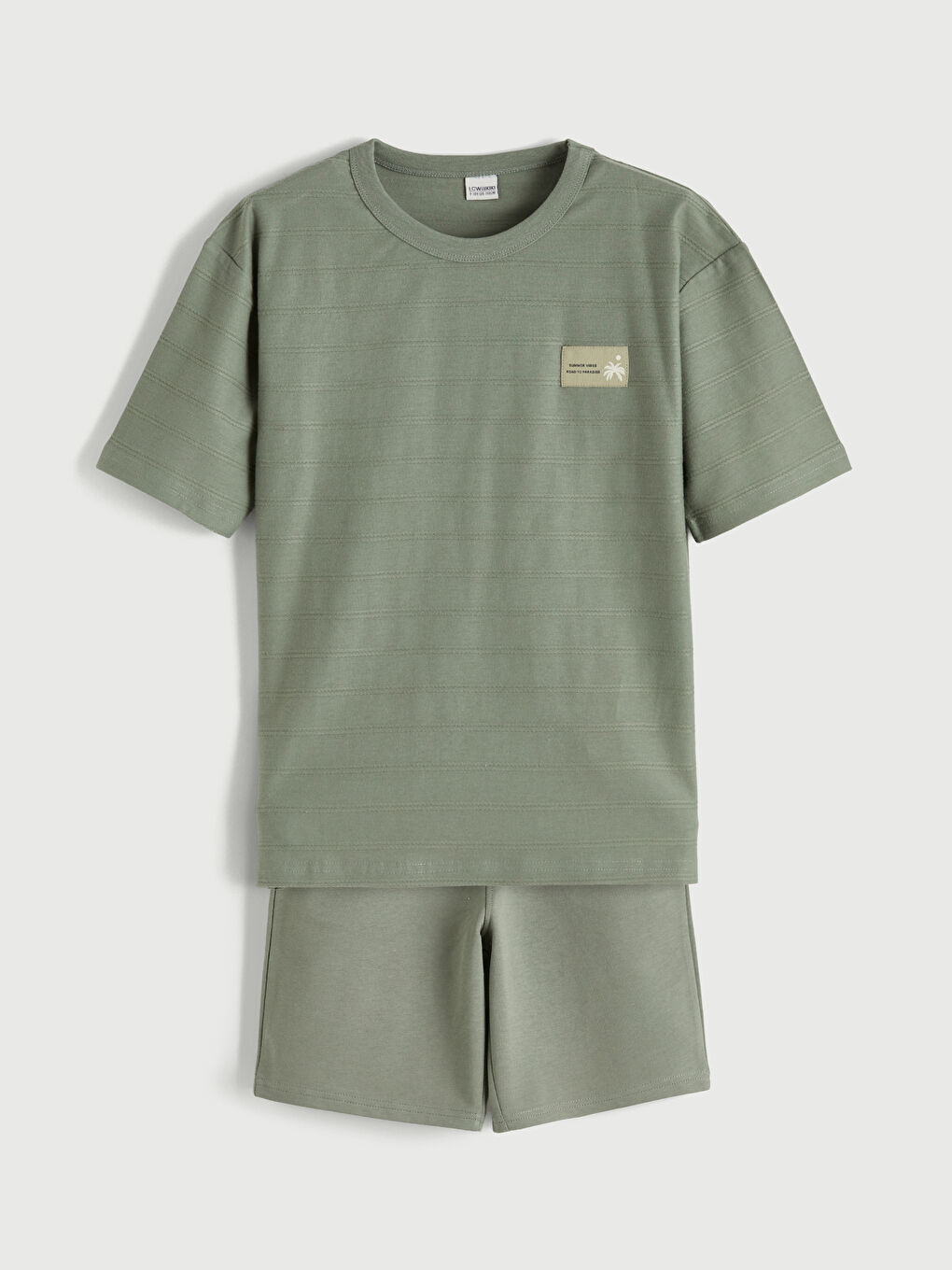 Haki Erkek Çocuk Kısa Kollu Tişört ve Şort-1