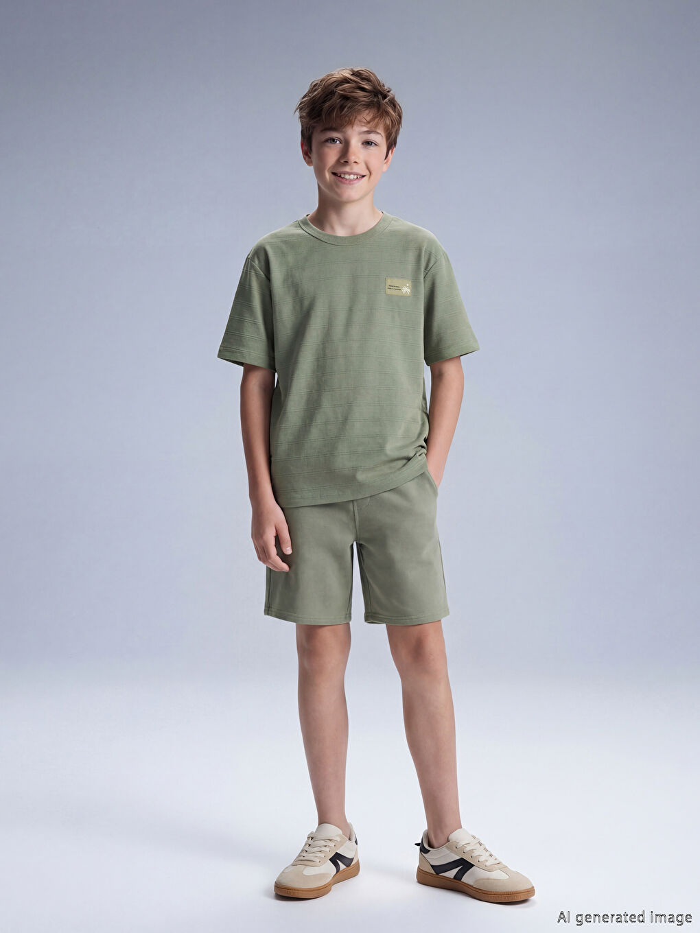 Haki Erkek Çocuk Kısa Kollu Tişört ve Şort