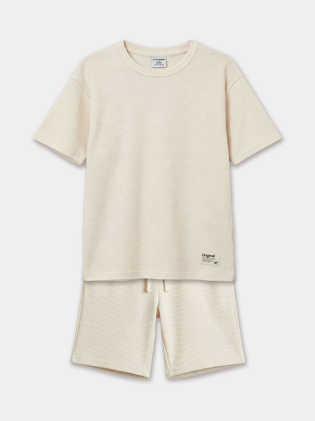 Bej Bisiklet Yaka Erkek Çocuk Tişört ve Şort Takım