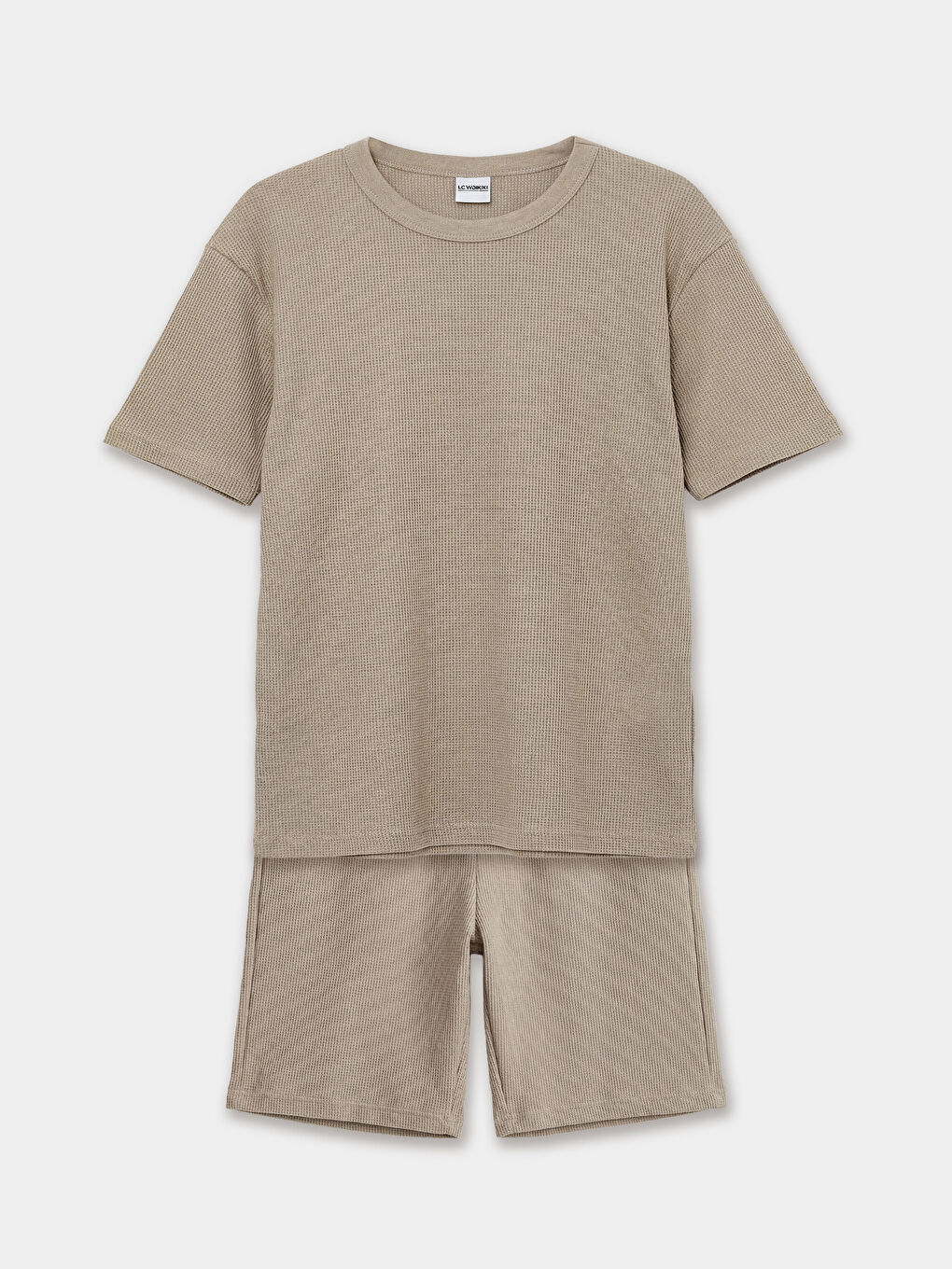 Kahverengi Bisiklet Yaka Kısa Kollu Erkek Çocuk Waffle Takım