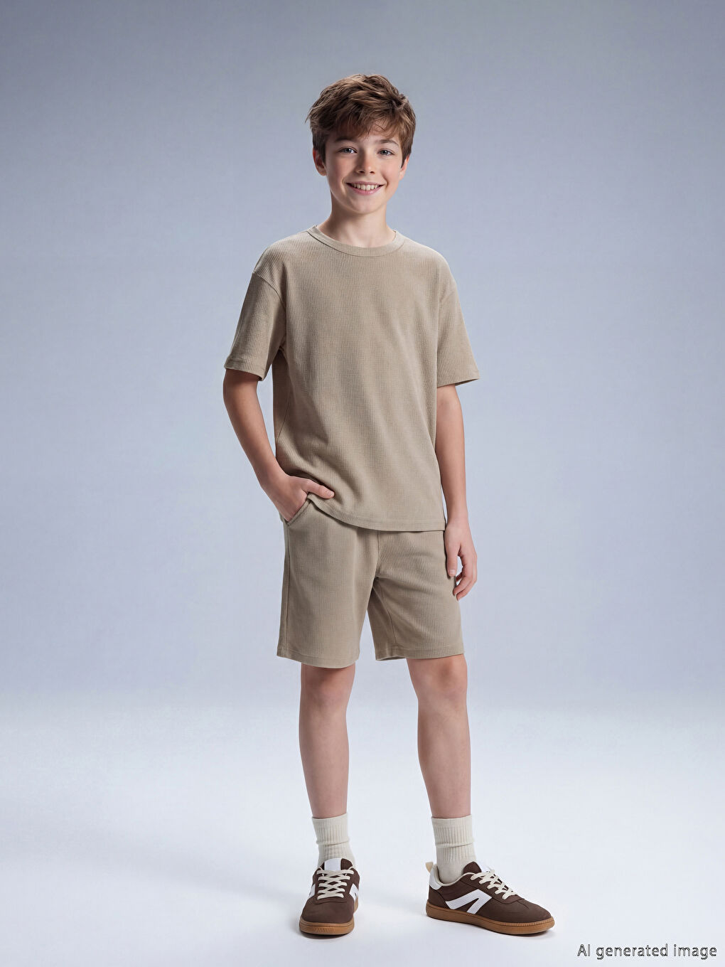 Crew Neck Short Sleeve Boys' Waffle Set