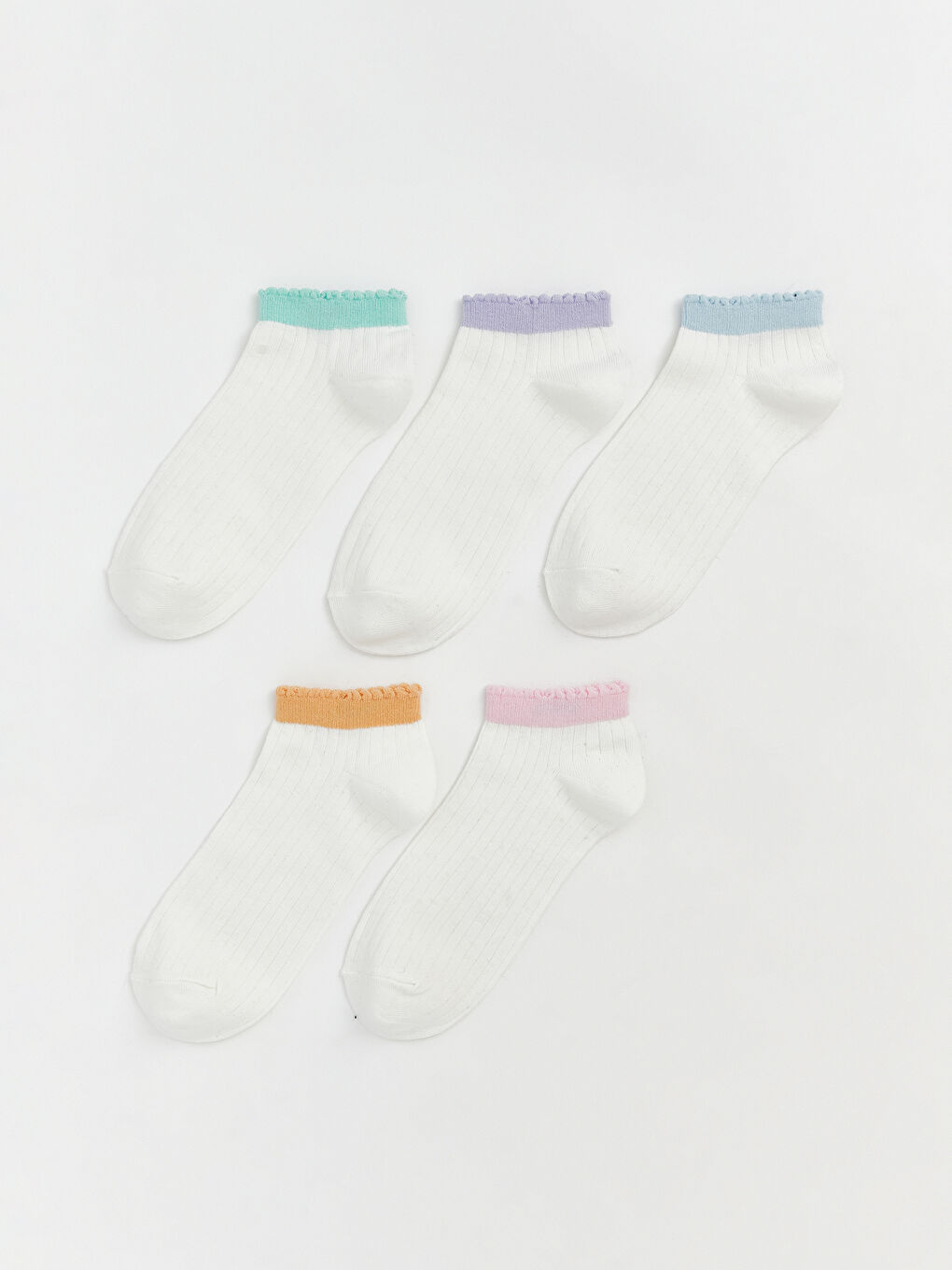 Ekru Fitilli Kadın Patik Çorap 5'li