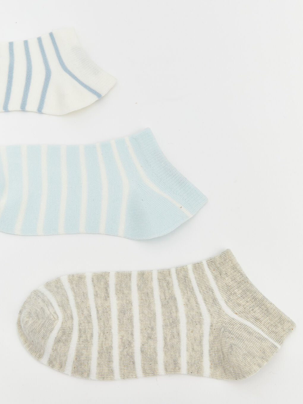 Ekru Çizgili Kadın Patik Çorap 5'li-1