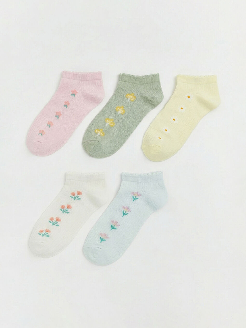 Ekru Desenli Kadın Patik Çorap 5'li