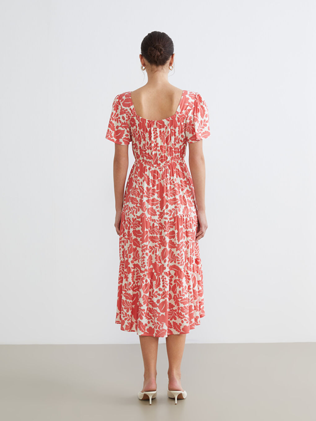 Rochie Maternitate Femei cu Talie Ajustată și Model Floral, Guler Pătrat-3