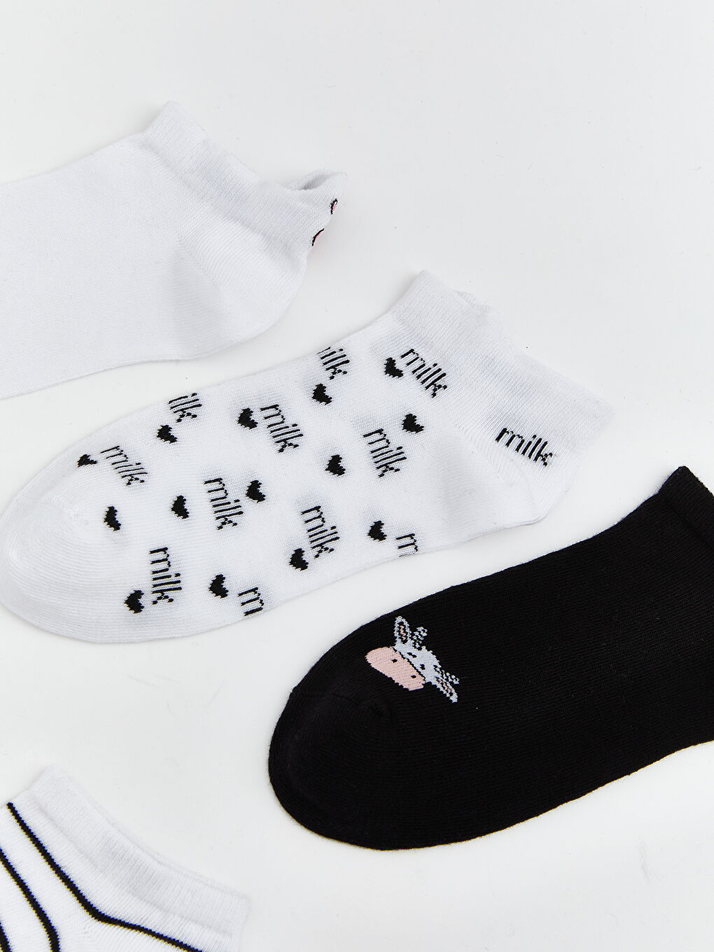 Beyaz Desenli Kadın Patik Çorap 5'li-1