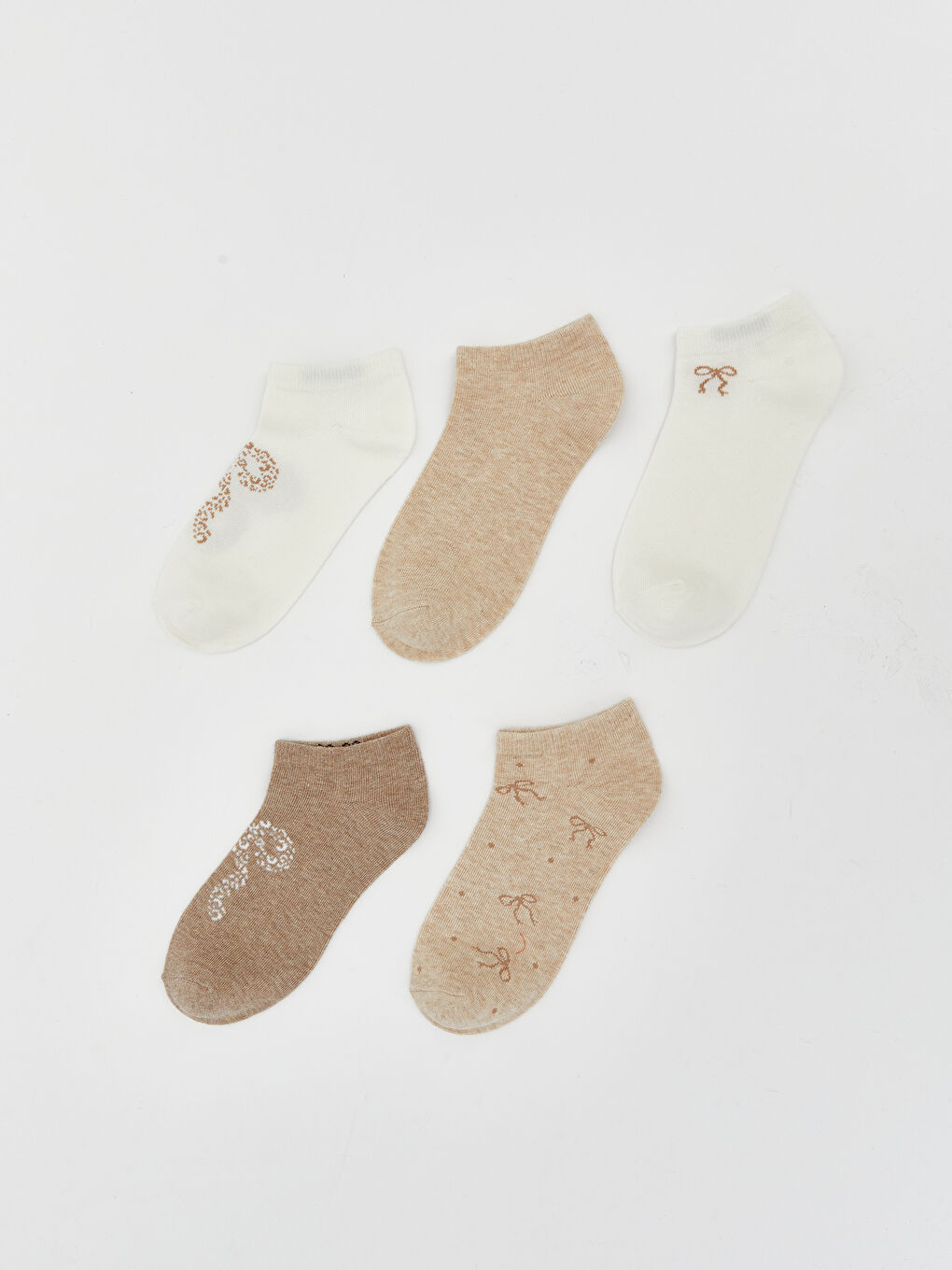 Women's Ankle Socks with Bow Print - Set of 5