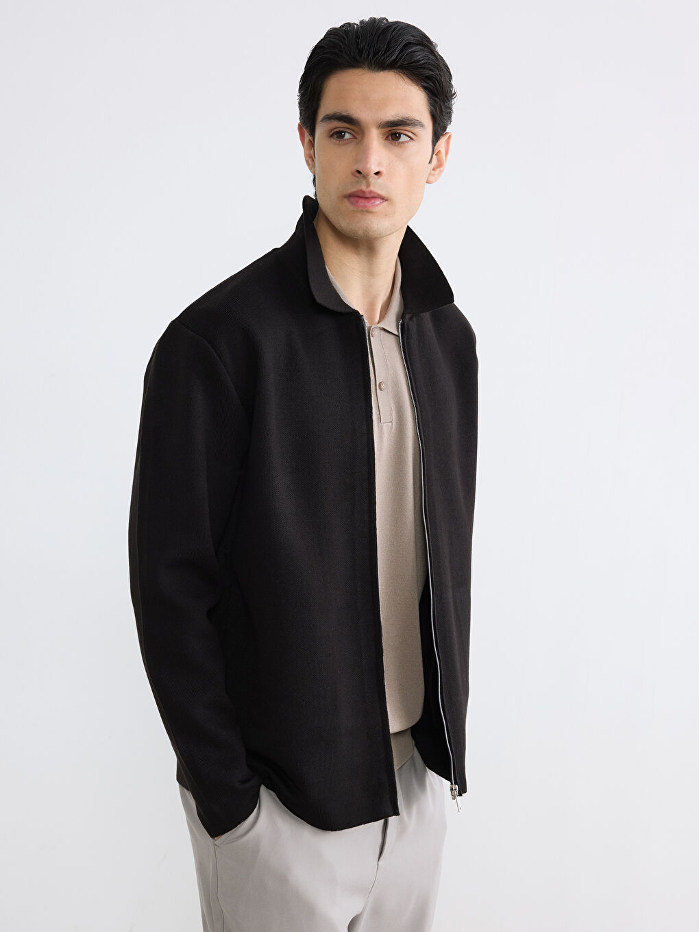 Standard Fit Polo Neck Men's Knitwear Cardigan