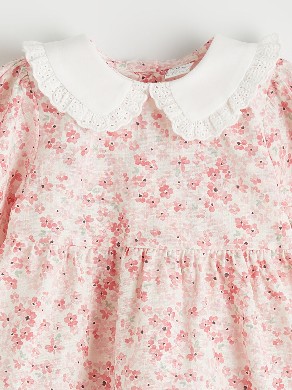 Ekru Kız Bebek Bebe Yaka Çiçekli Poplin Elbise-1