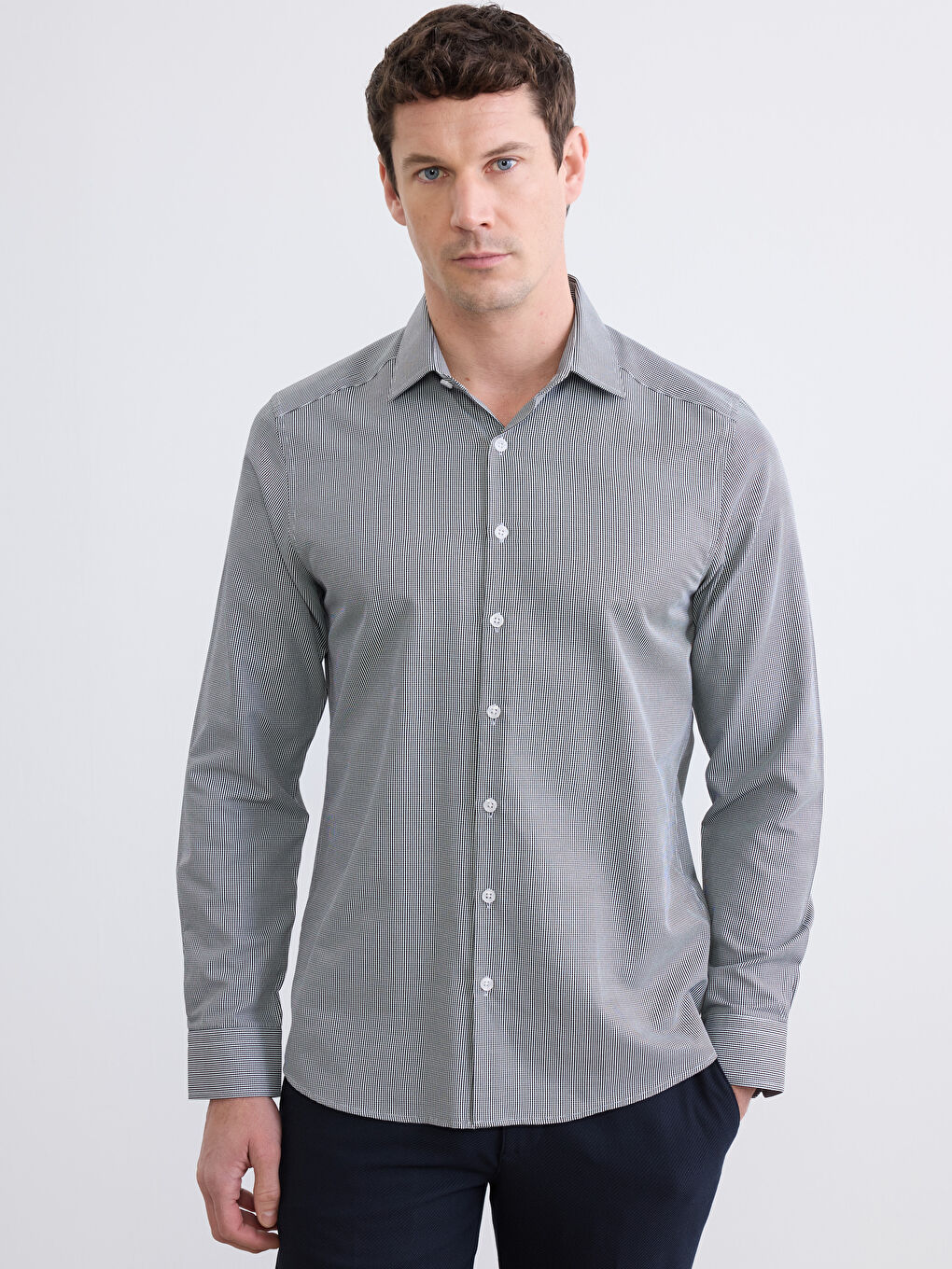 Siyah Slim Fit Ekose Erkek Gömlek