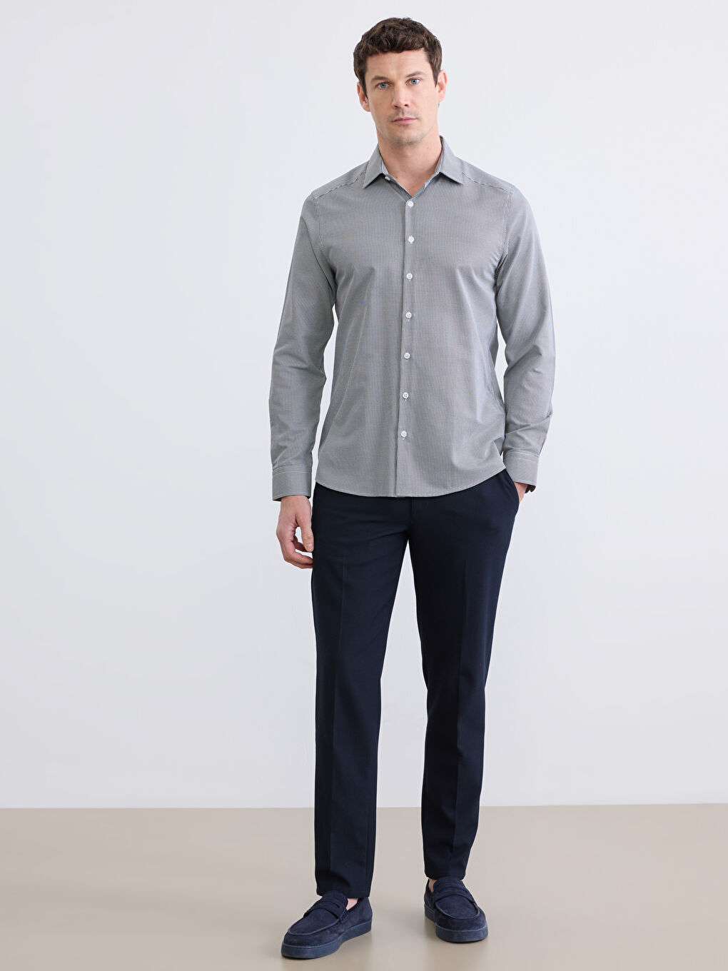 Siyah Slim Fit Ekose Erkek Gömlek-1