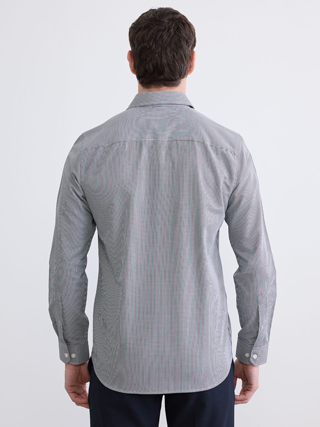 Siyah Slim Fit Ekose Erkek Gömlek-3