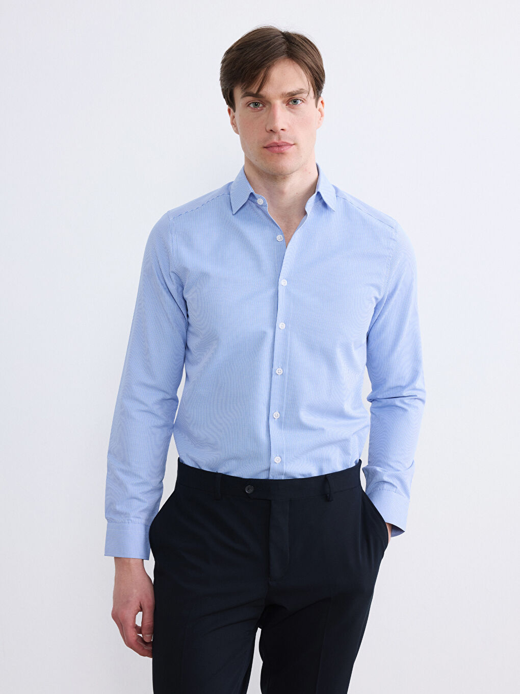 Mavi Slim Fit Ekose Erkek Gömlek