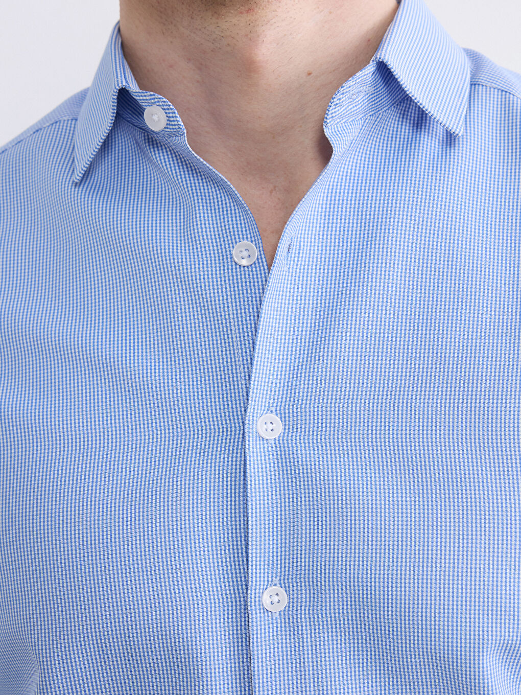 Mavi Slim Fit Ekose Erkek Gömlek-2