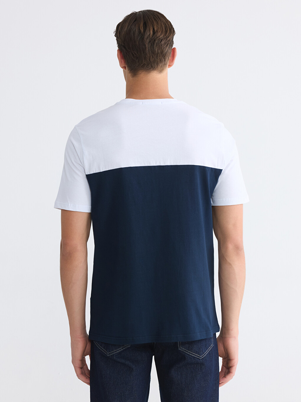 Tricou Bărbătesc Mânecă Scurtă Guler Rotund Bloc De Culoare-3