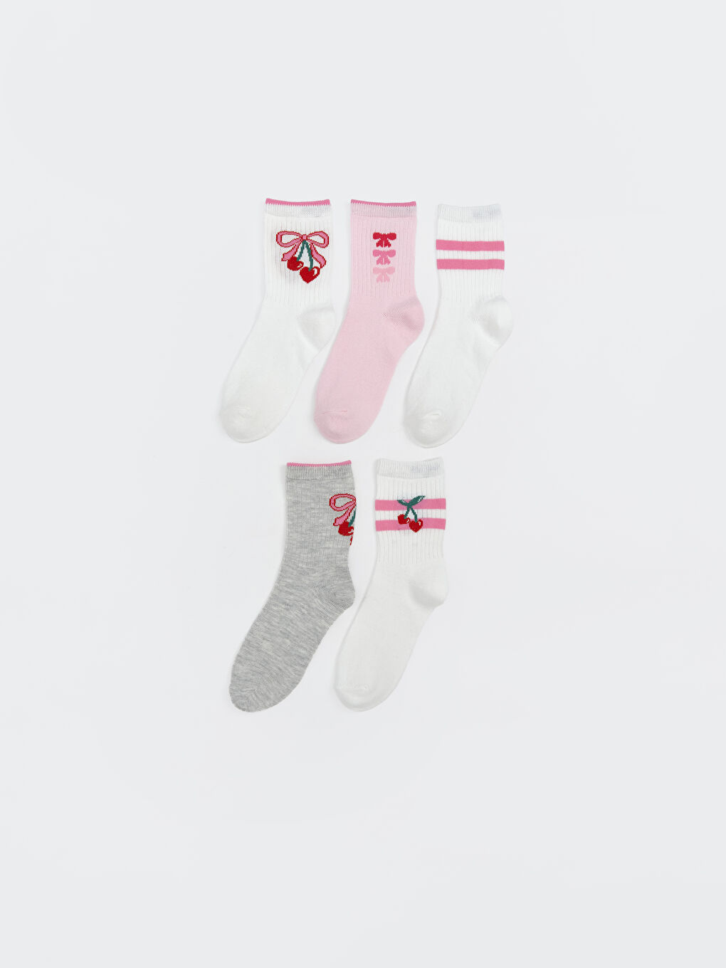Ekru Desenli Kız Çocuk Soket Çorap 5'li
