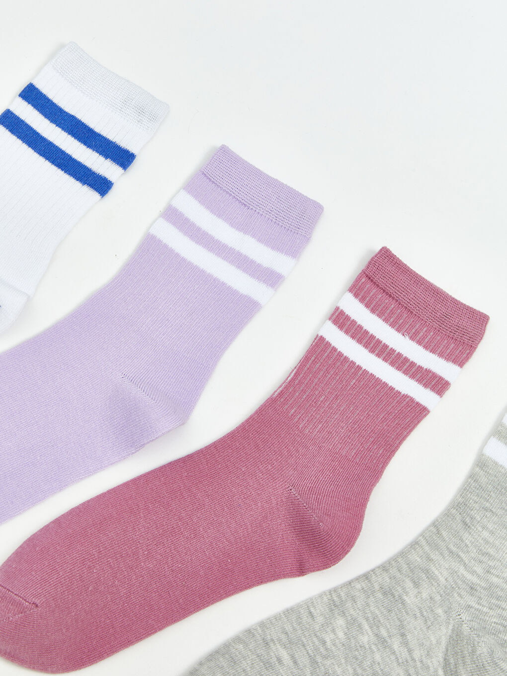 Beyaz Çizgili Kız Çocuk Soket Çorap 7'li-1