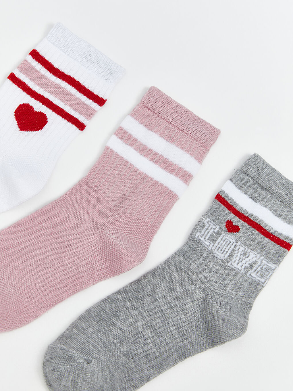 Beyaz Desenli Kız Çocuk Soket Çorap 5'li-1