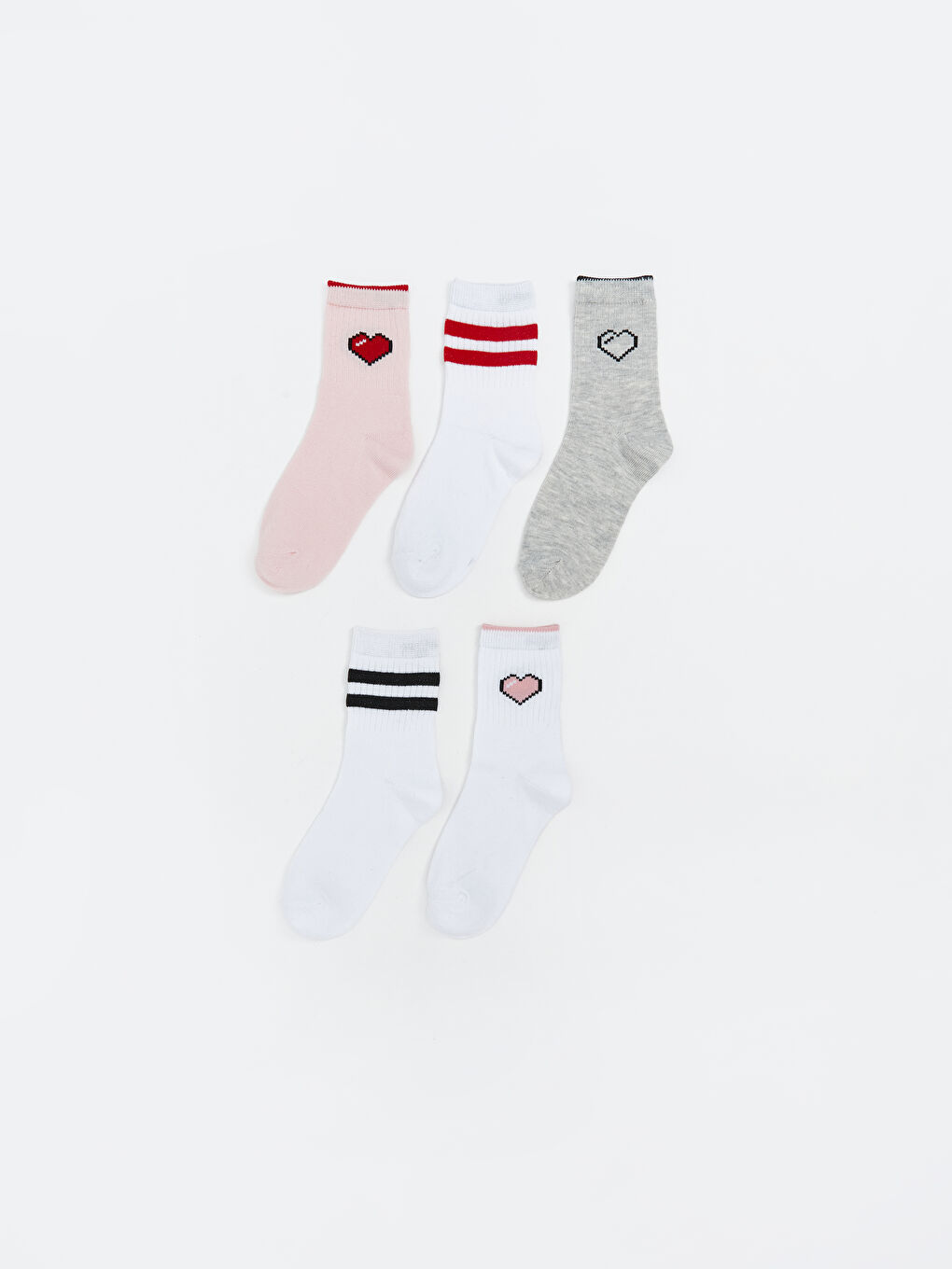 Beyaz Desenli Kız Çocuk Soket Çorap 5'li