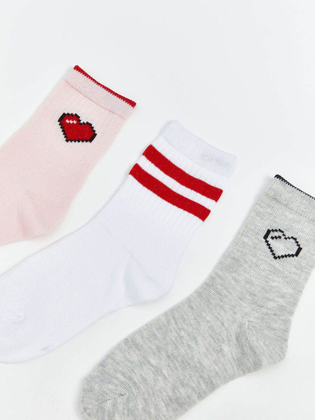 Beyaz Desenli Kız Çocuk Soket Çorap 5'li-1