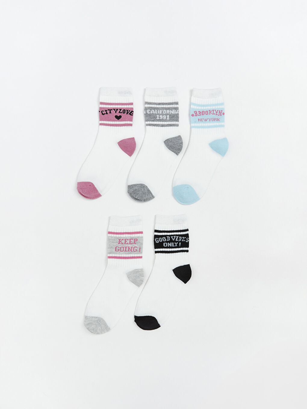 Ekru Desenli Kız Çocuk Soket Çorap 5'li
