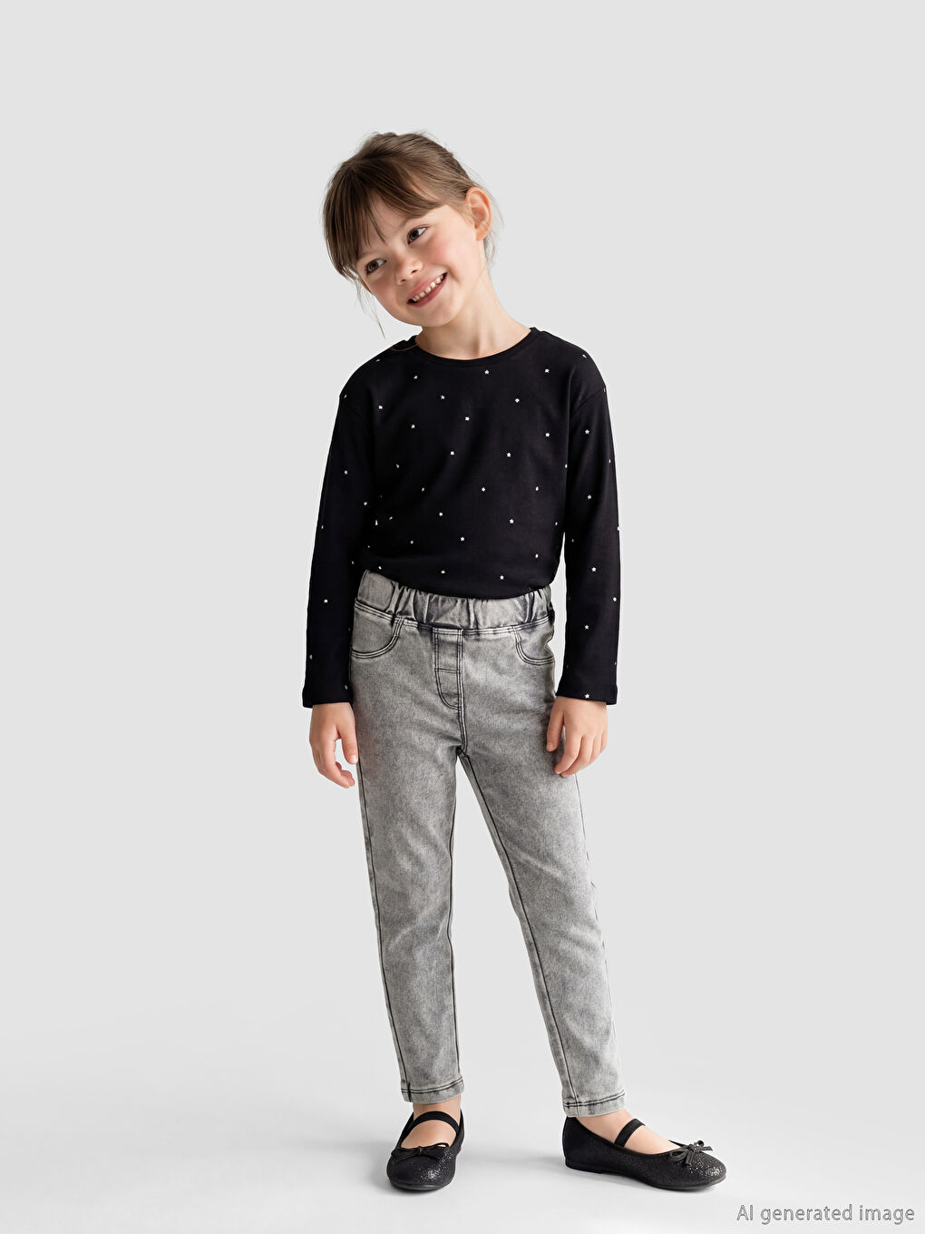 Siyah Beli Lastikli Kız Çocuk Tayt Pantolon