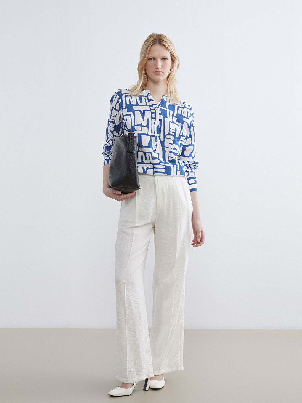 Asymmetrical Neckline Patterned Blouse-1