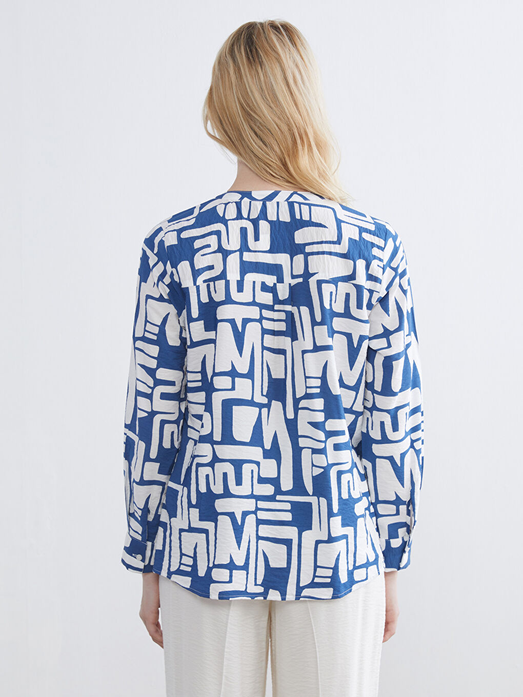 Asymmetrical Neckline Patterned Blouse-3