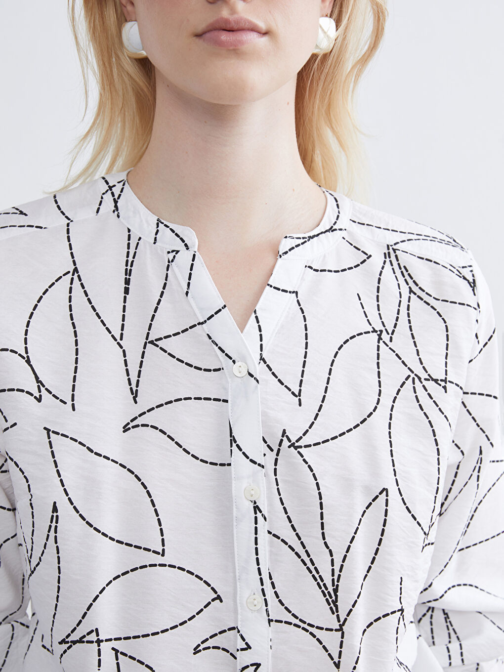 Asymmetrischer Ausschnitt Gemusterte Bluse-2