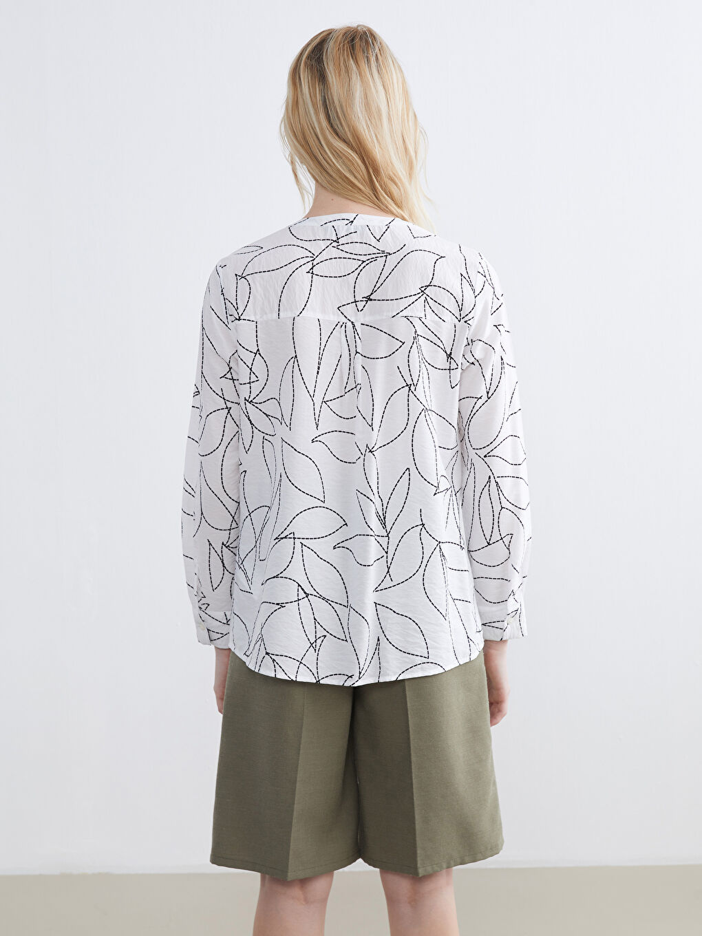 Asymmetrischer Ausschnitt Gemusterte Bluse-3