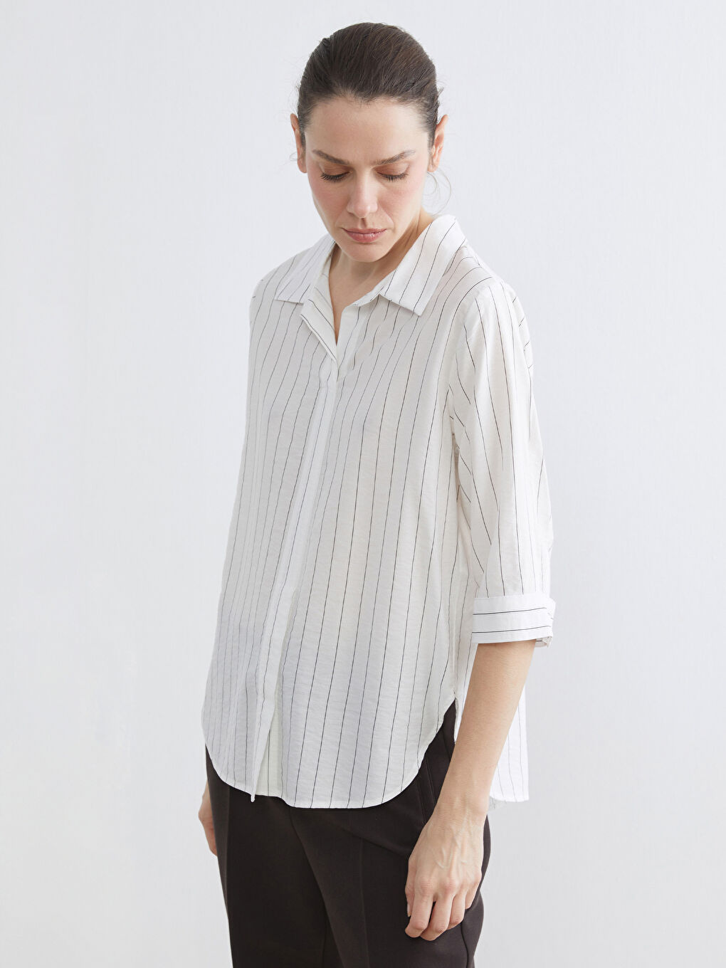 Striped Blouse with a Collared Neckline
