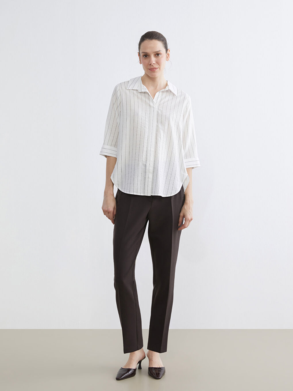 Striped Blouse with a Collared Neckline-1