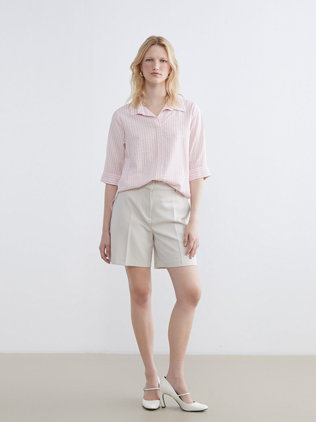 Striped Blouse with a Collared Neckline-1