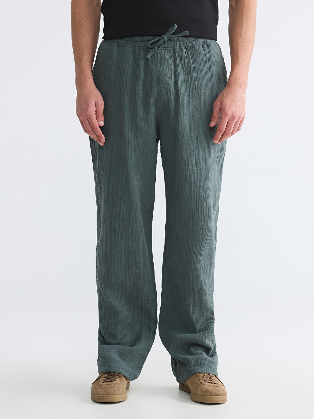 Relaxed Fit Muslin Men's Textured Trousers-1